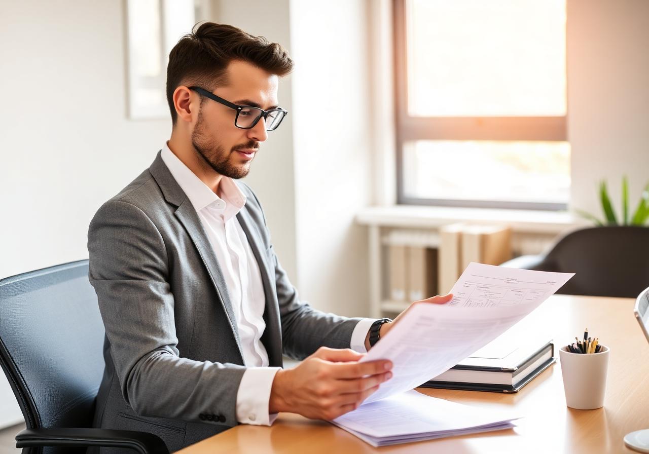 Business owner reviewing financing documents